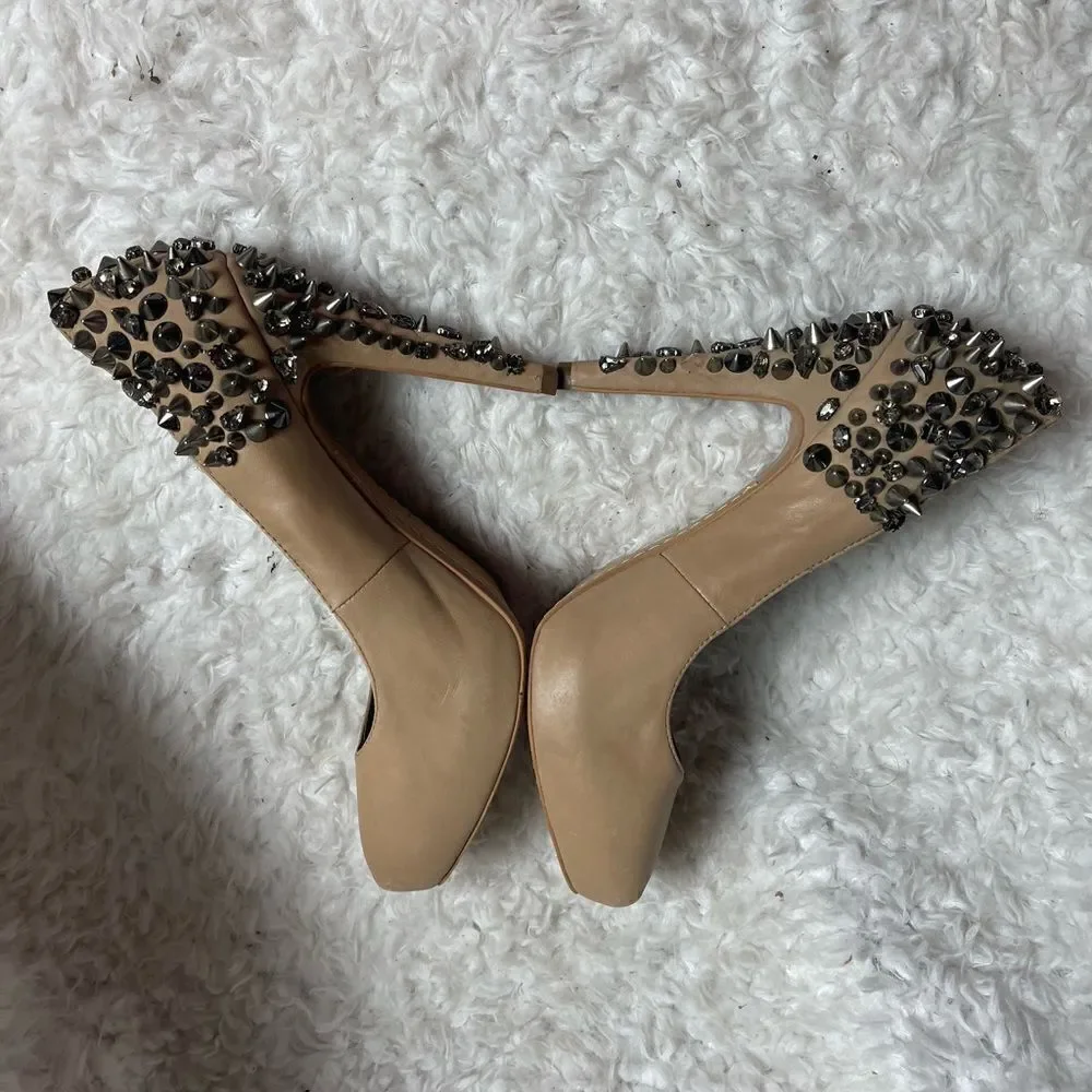 Sam Edelman leather tan spikes hidden platform slip on heels size 8M